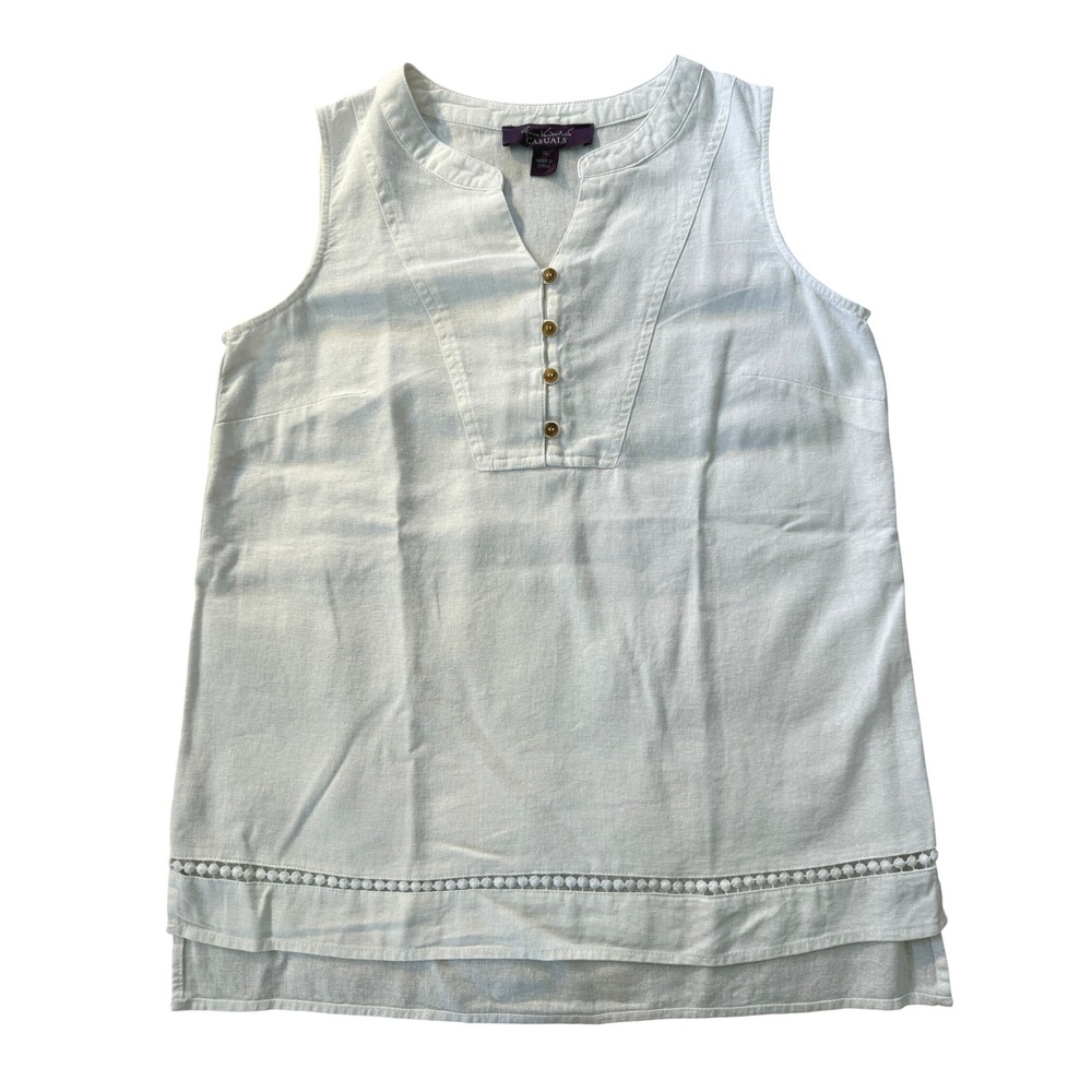 Gloria Vanderbilt Tank Women XL White Casuals Linen Blend Sleeveless‎
